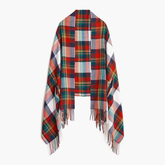 J Crew Large Plaid Cape-scarf Arm Whole White Juniper Plaid